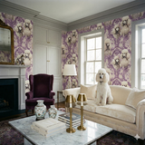 Patterned Versailles Vogue Wallpaper with poodle design on a light purple backdrop.