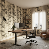 Ink Whisper Bamboo Wallpaper with black and gray bamboo pattern covering the wall.