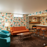 Geometric Solaris Span Wallpaper with abstract design and retro mid-century style.
