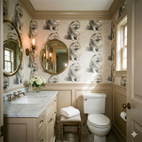Patterned wallpaper with cute dogs wallpaper featuring gray and beige tones.
