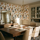 Floral wallpaper by York Wallcoverings featuring gray, brown, and peach flower pattern.