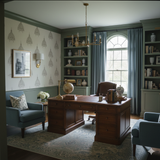 Capitol Aureline Wallpaper with a dome pattern, displayed on a wall in a home office.