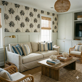 Palmera Brackenford wallpaper with a palm tree pattern, on a neutral textured backdrop.