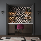 Current patterned wallpaper in black and white zebra print.
