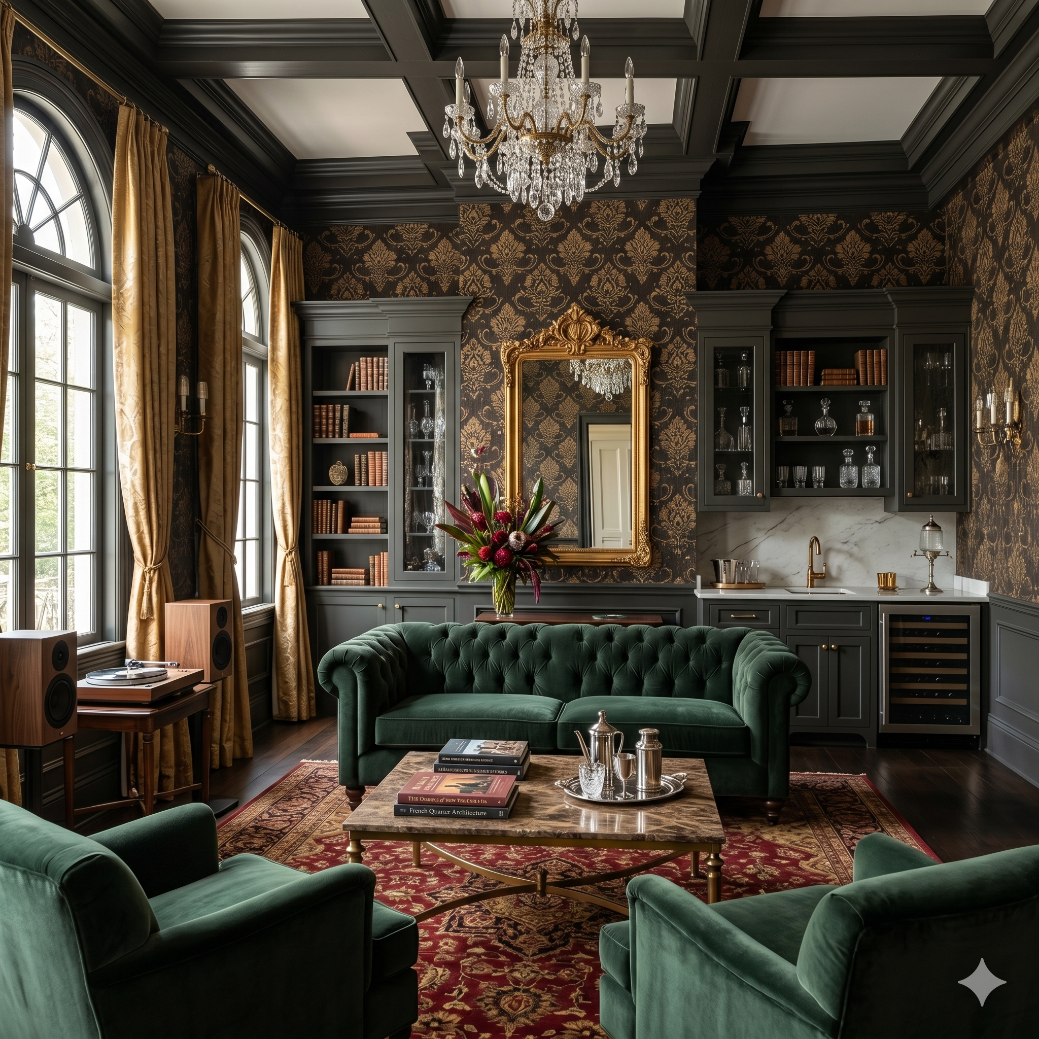 Navy Regal Damask Wallpaper