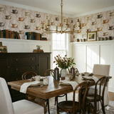 Coffee cup patterned wallpaper with steamy swirls, Hearthside Steam Wallpaper featuring warm, neutral tones.

