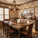 Jackrabbit Prairie Chase Wallpaper with repeating running hare pattern on tan background.
