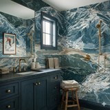 Les Arcs Elevation Wallpaper with mountain map pattern on the wall.