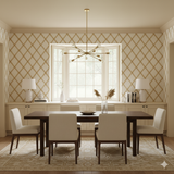 Aureate Lattice Wallpaper with gold geometric pattern on a beige background.