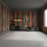 Orange and silver Ironvale Wallpaper with corrugated metal effect.