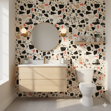 Red Rock Terrazzo Wallpaper featuring colorful geometric patterns throughout.
