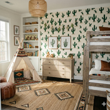 Sonora Plain Wallpaper with green cactus pattern and a textured finish.
