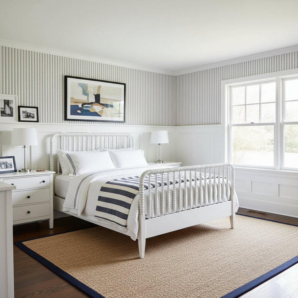 Mercer Pinstripe Wallpaper with thin vertical stripes.