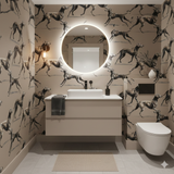 Argent Run Wallpaper with dog pattern by Argent echoing in the illuminated round mirror.
