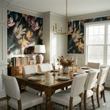 Floral design Wilt & Wonder Wallpaper with tulip pattern on dark background.
