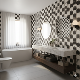 Canyon Circles wallpaper in a black and white dot pattern.

