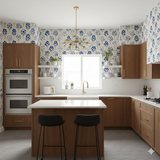 Sevran Bloom Wallpaper with blue floral pattern.