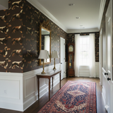 Patterned wallpaper, Brindle & Bourbon, featuring a unique dachshund dog print in brown tones.