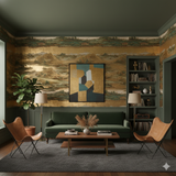 Han River Scroll Wallpaper with a landscape pattern, showing golden hues and an artistic rendering of nature.