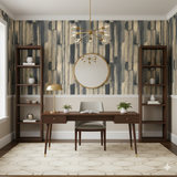 Charstone wallpaper with vertical brushstroke pattern and gray, beige, and black tones.
