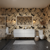 Kinetic Script Wallpaper with abstract black pattern on a beige and gold background.