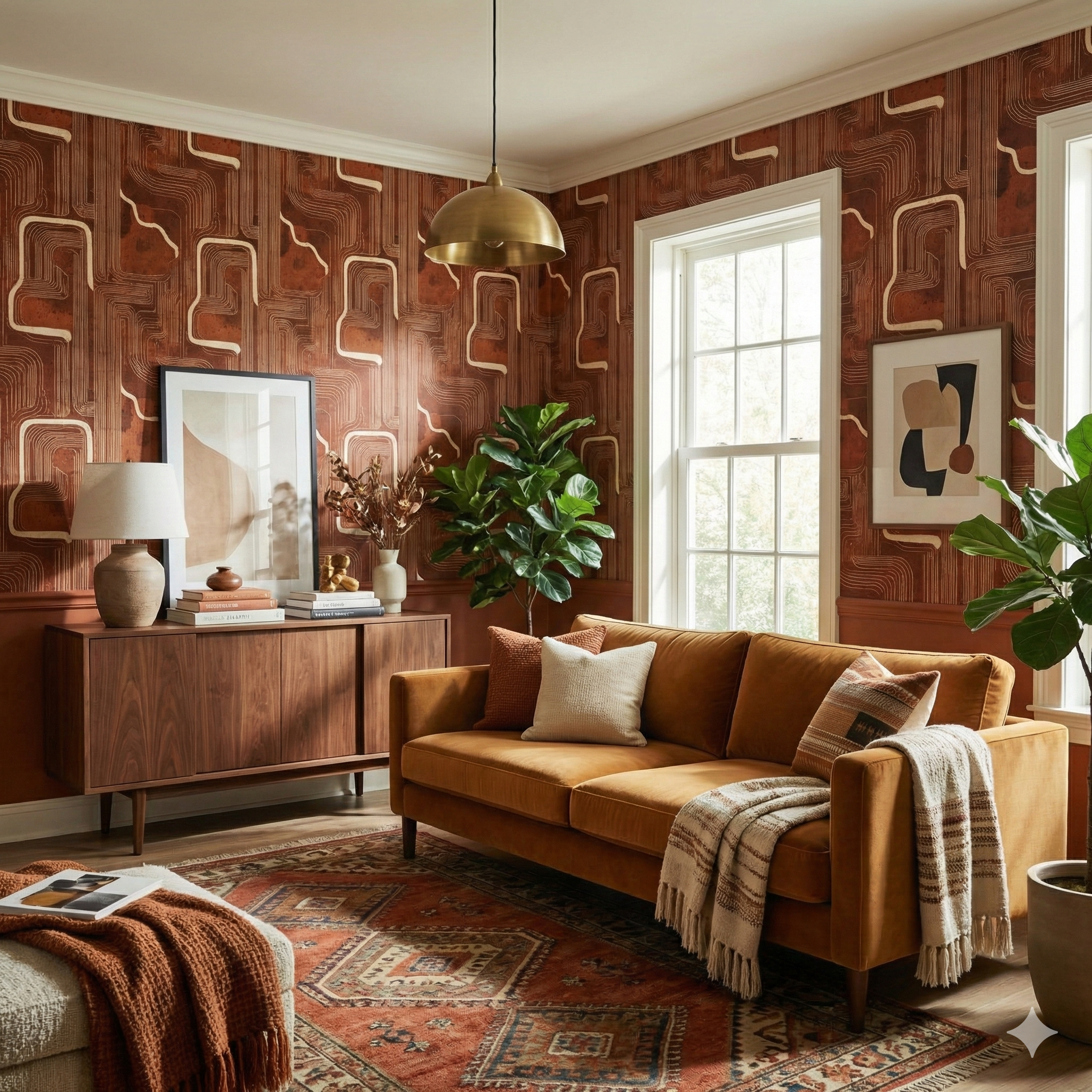 Patterned Redline Survey Wallpaper with tan accents, decorative modern design.