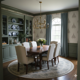 Capitol Aureline Wallpaper with architectural dome design, covering the upper half of a dining room wall.