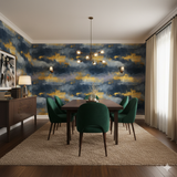 Twilight Meridian Wallpaper featuring a gold and blue cloud pattern.