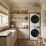 Beige reedsong wallpaper with an illustrated pattern on the wall.