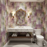 Amethyst Quarry Wallpaper with square pattern and purple, tan and green hues.