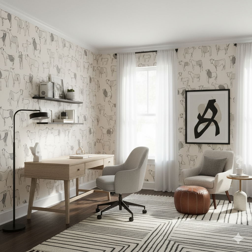 Line Herd Wallpaper with cow pattern all over