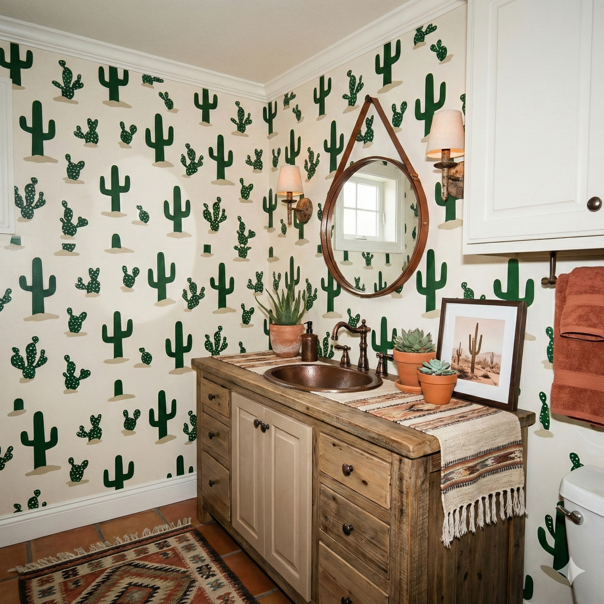 Sonora Plain Wallpaper with cactus pattern over a neutral background.
