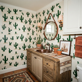 Sonora Plain Wallpaper with cactus pattern over a neutral background.
