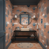 Skyward Daydream Wallpaper with hot air balloon and cloud pattern, perfect for a nursery.
