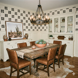 Spurline Assembly wallpaper with a floral pattern, covering the walls of the dining room.