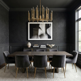 Black reptile-print wallpaper with a raised texture, covering the wall from chair-rail to ceiling.