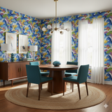Arcadia Tide Wallpaper with a colorful, abstract pattern and watercolor textures.
