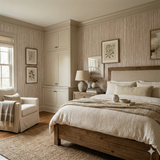 Beige Cedarline Drift wallpaper from Brewster Wallcovering with a subtle vertical stripe texture.