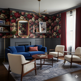 Floral Cardinal Peony Wallpaper with a peony and rose design on a dark background.
