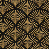 Gold Art Deco fan wallpaper with textured black background.