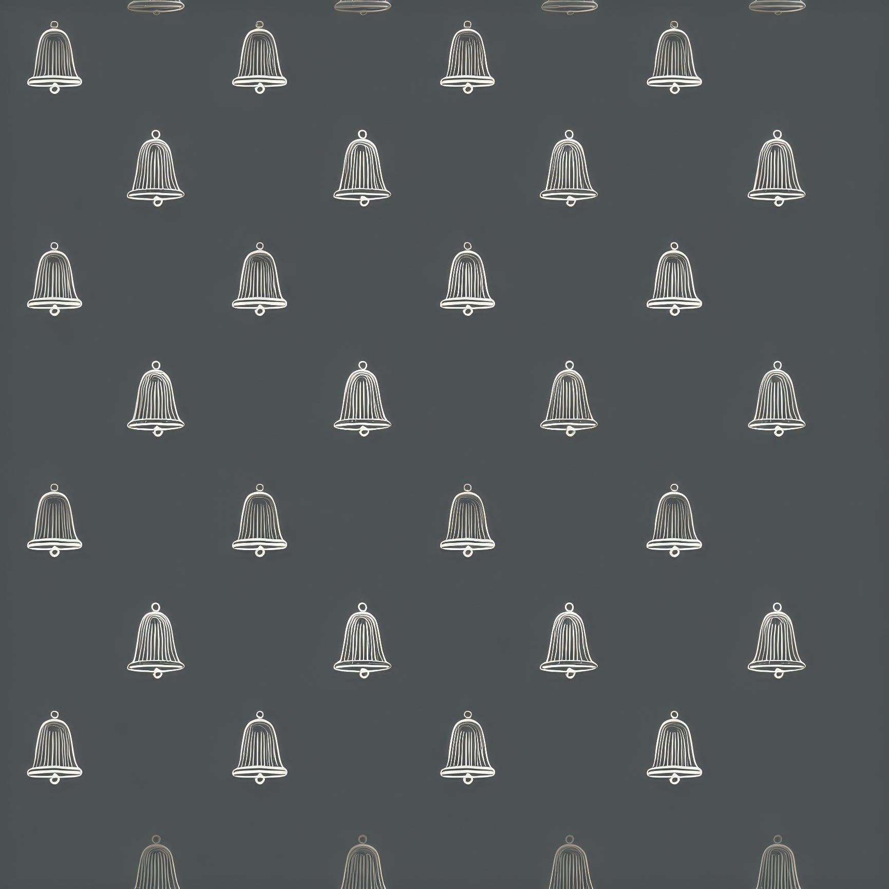 Harborsong Bells Wallpaper with a pattern of minimalist white bells against a dark gray background.