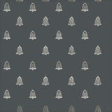 Harborsong Bells Wallpaper with a pattern of minimalist white bells against a dark gray background.
