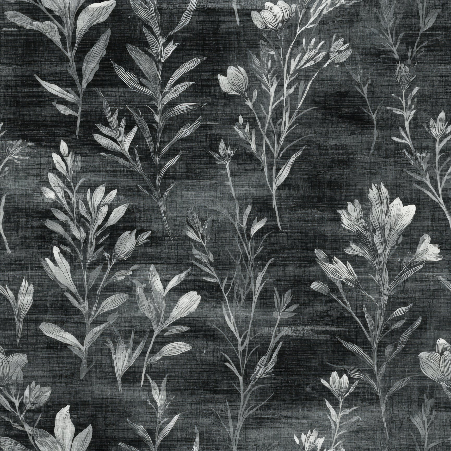 Botanique wallpaper with silver floral design by Havenshade, creating a textured, patterned background.