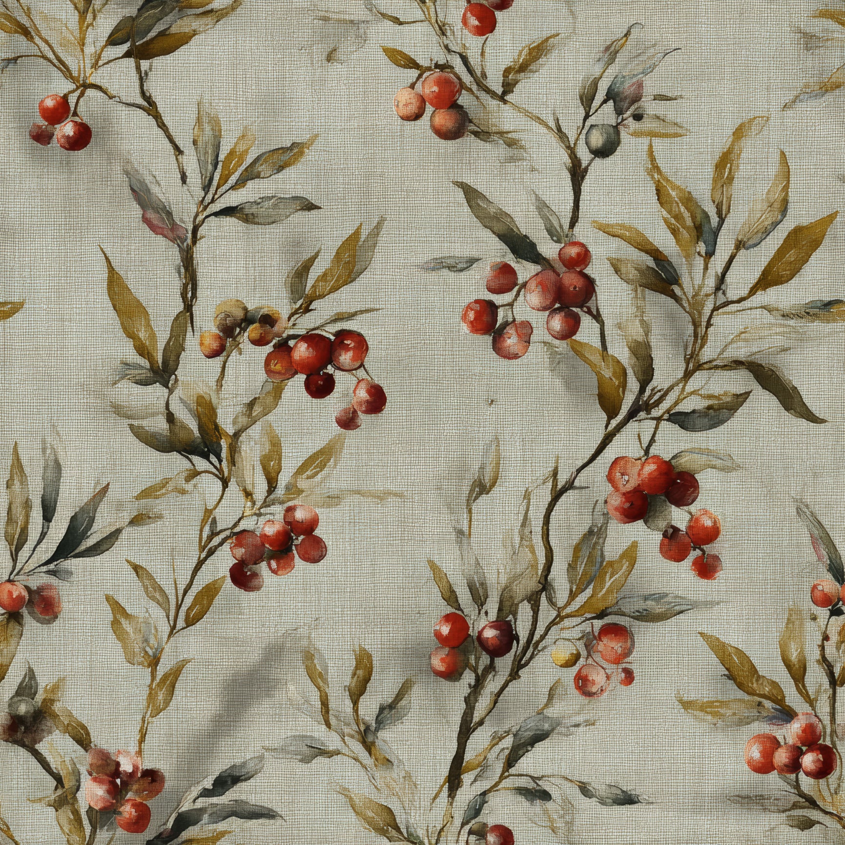 Hearthberry Wreathstone wallpaper with botanical branch and berry pattern.