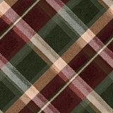 Tartan wallpaper in green and red, from Hunter’s Bramble, featuring a textured diagonal plaid pattern.
