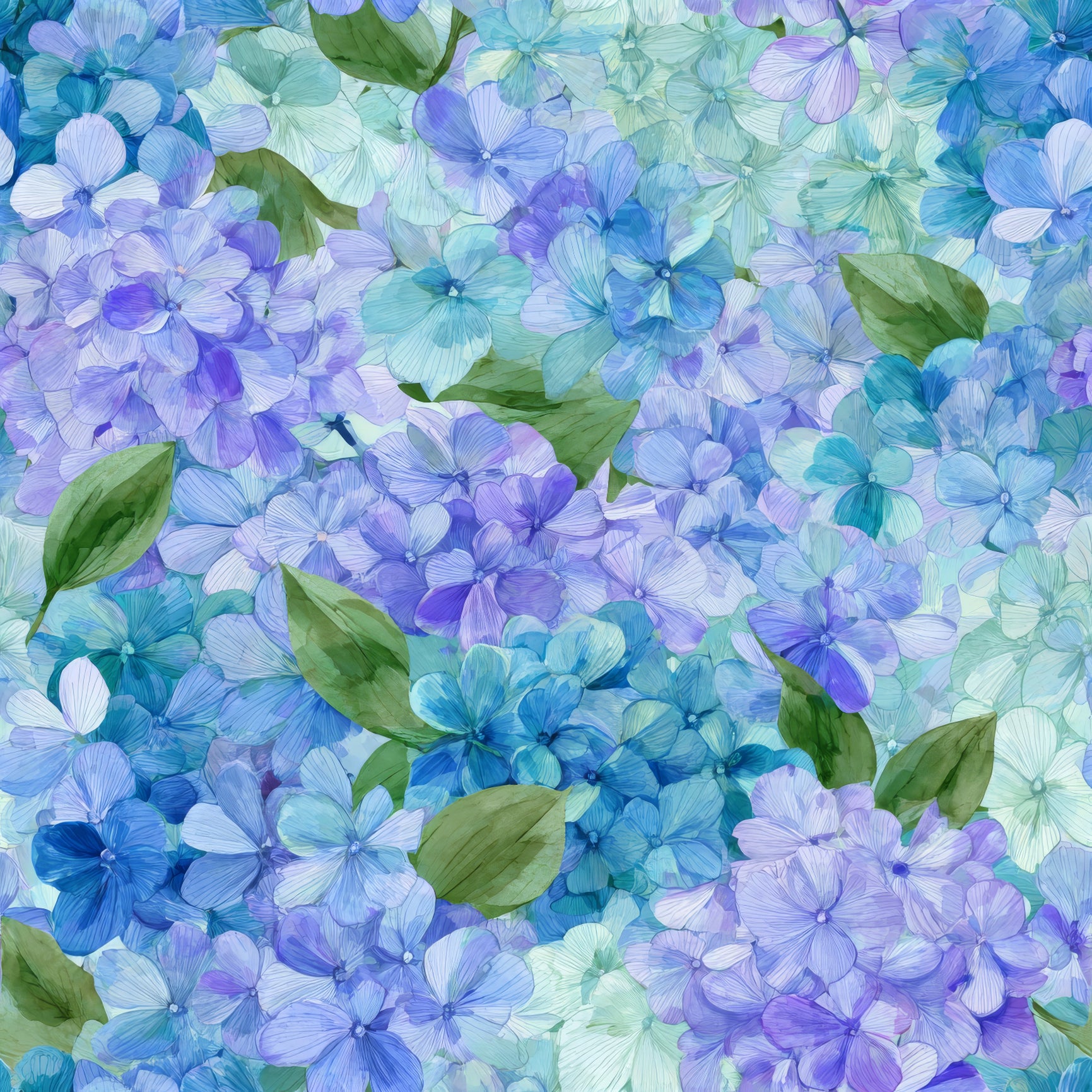 Blue and purple floral wallpaper with hydrangeas by Isle of Hyacinth.