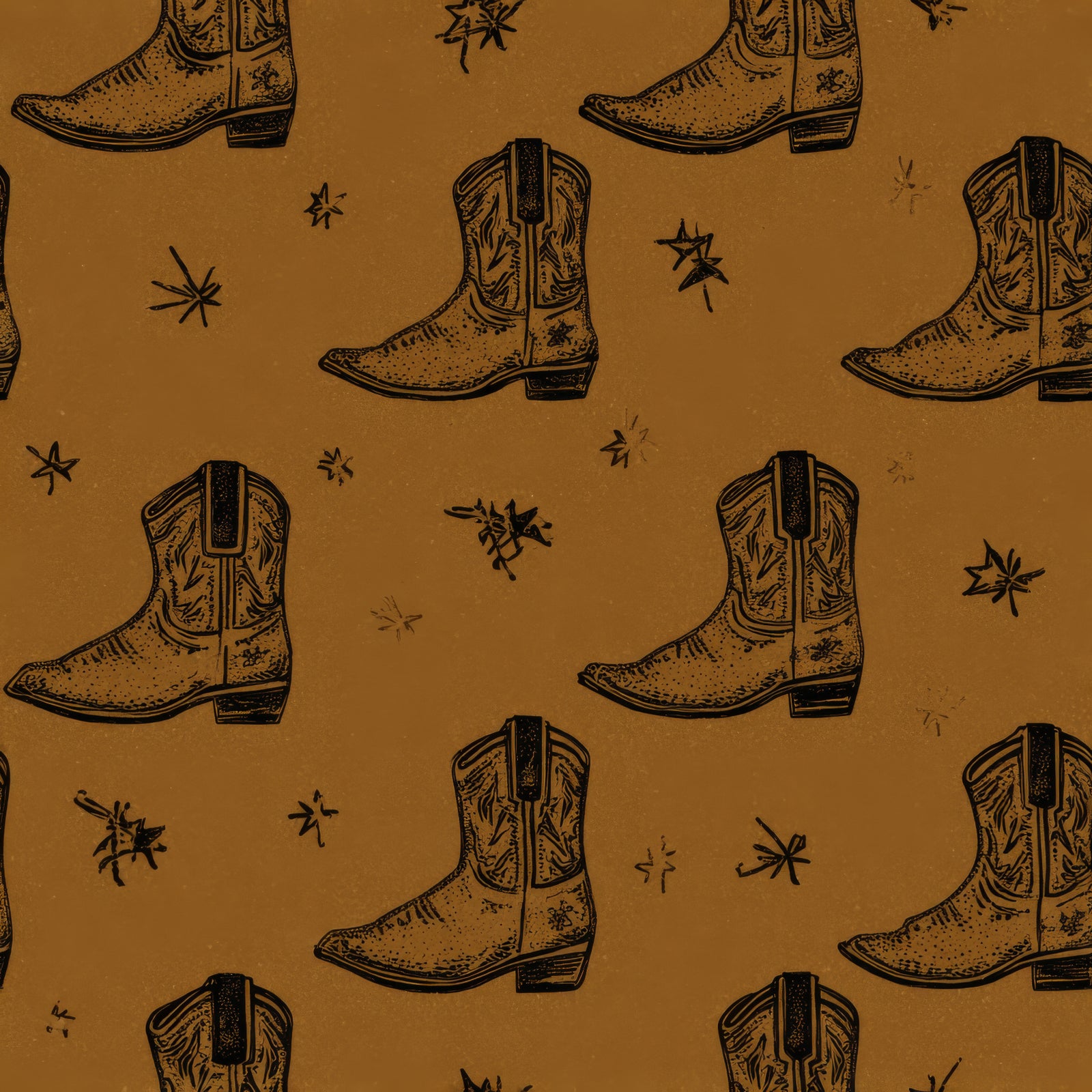 Kodiak Dust Wallpaper with brown cowboy boot and star pattern.