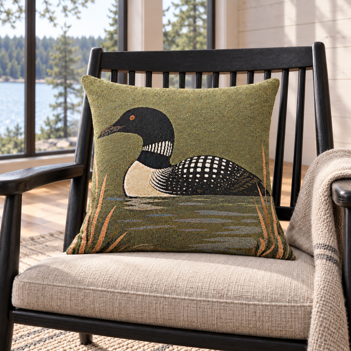 Lakeside Loon Woven Throw Pillow