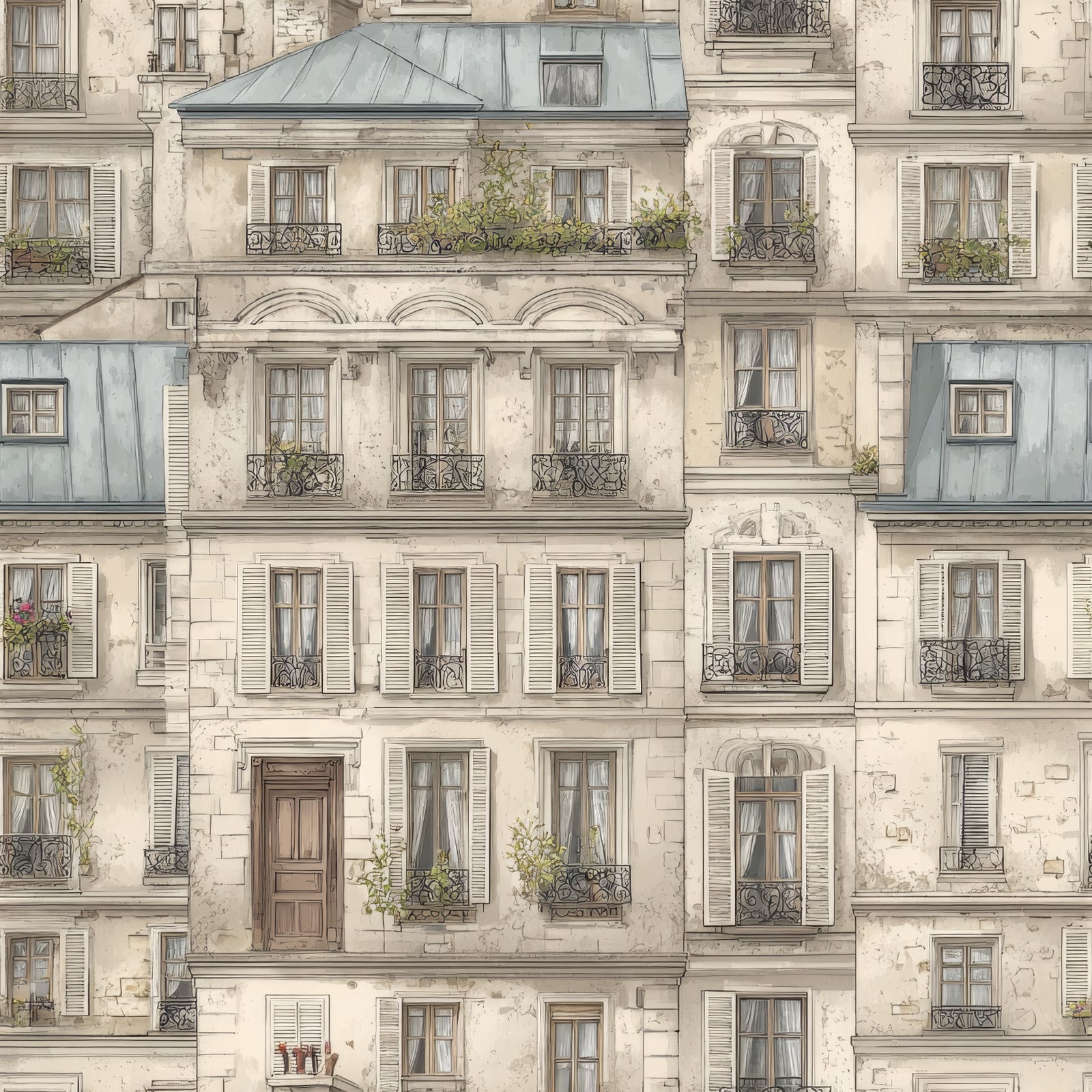 Maison Ruecrest Wallpaper with a building pattern.
