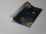 Floral wallpaper with a dark background by Amour Walls featuring marigold and leaf pattern.